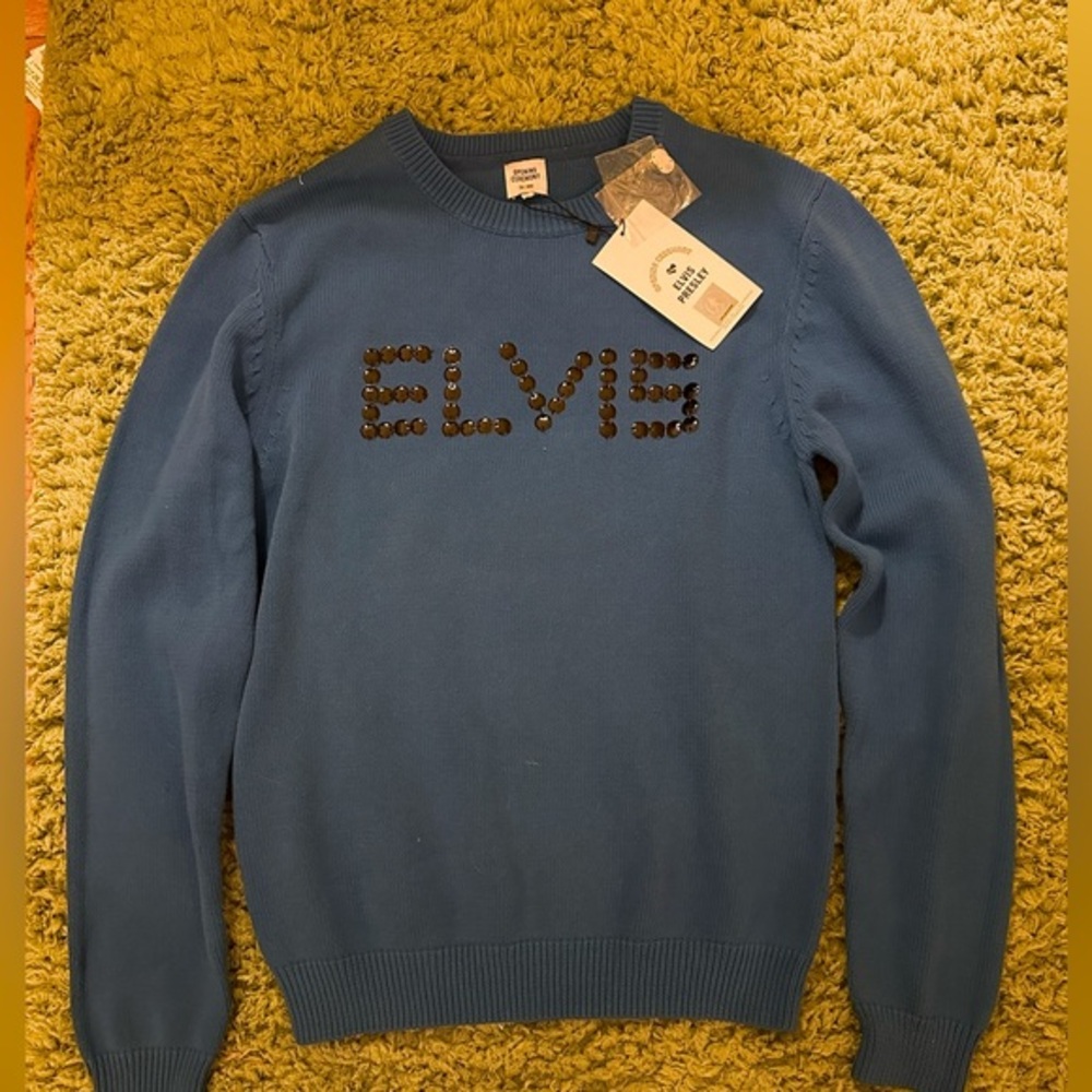Opening Ceremony Blue Crewneck Sweater with Embellished 'ELVIS'